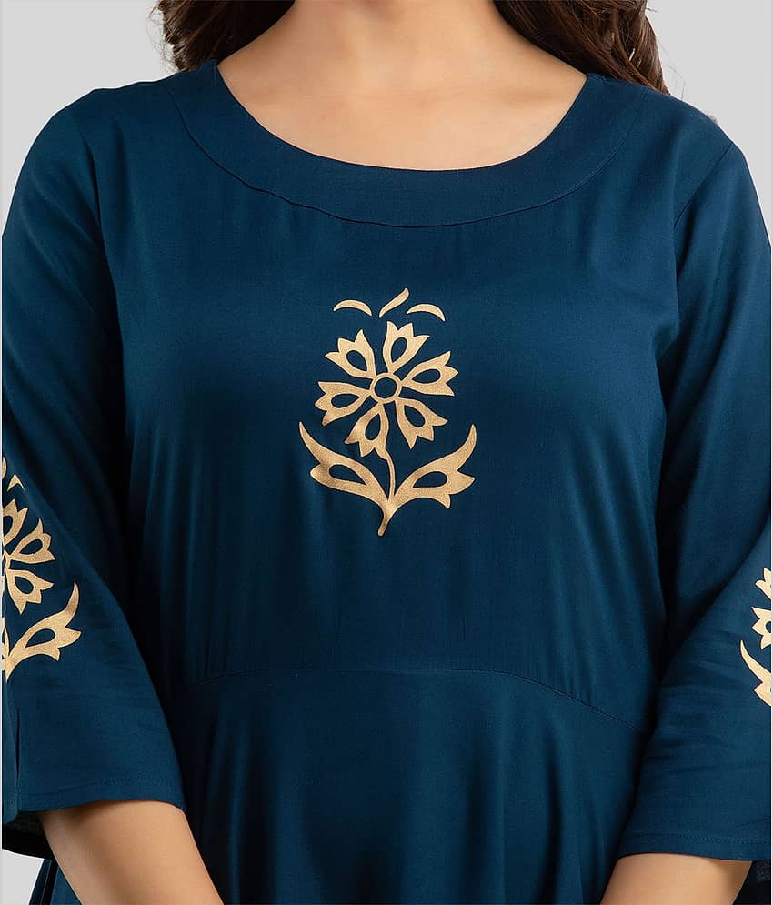 Lee Moda - Navy Rayon Women's Anarkali Kurti ( Pack of 1 ) view 2