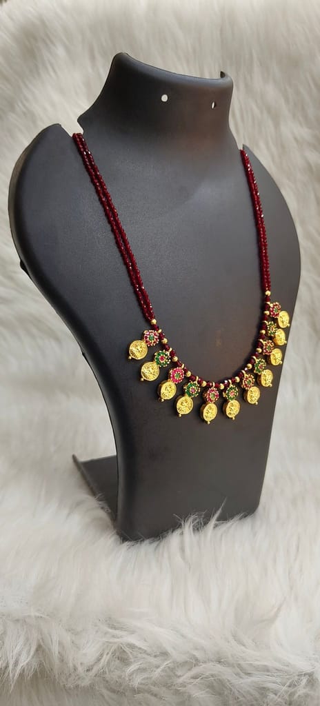 Traditional Indian Necklace Set with Ruby Stone and Gold Plated Pendants view 2