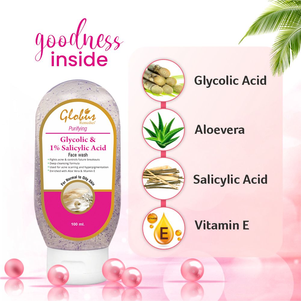 Globus Remedies Anti Acne Glycolic & 1% Salicylic Acid Face wash, For Oily & Acne Prone Skin, 100 ml view 2