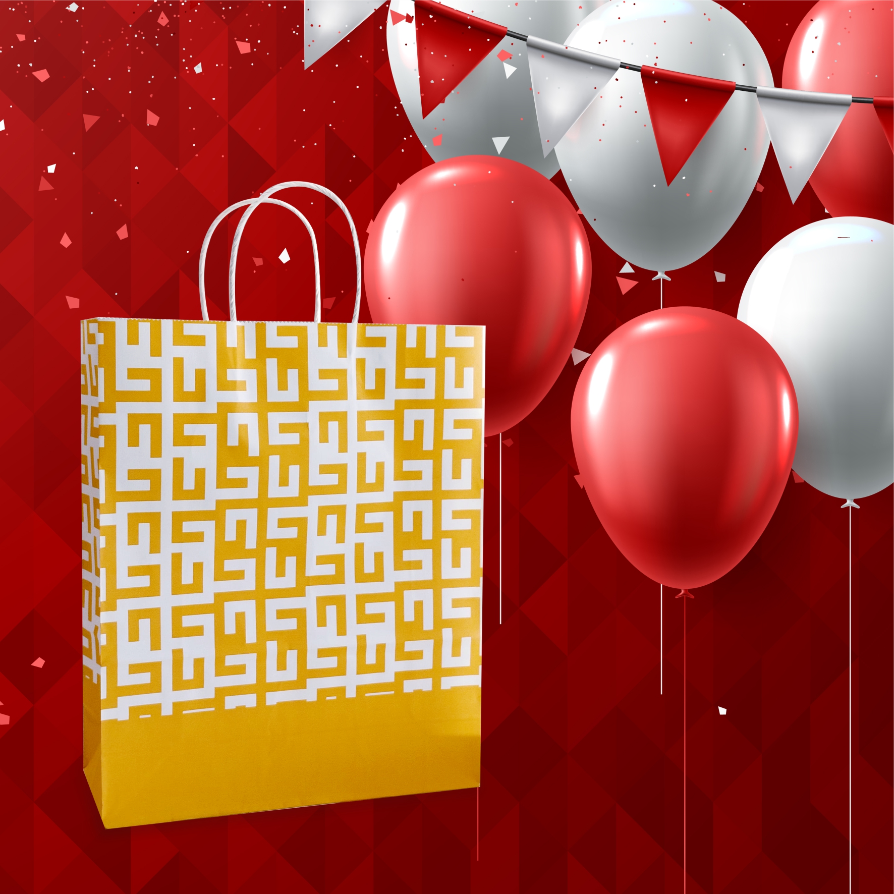 90 GSM Yellow Printed Paper Gift Bags, Paper Carry Bags For Birthday Gifts, Return Gift Bags, Office Party, Corporate Gifting & Festive Gifting (Size: 12 x 10 x 4 inch) - Set of 24 view 2