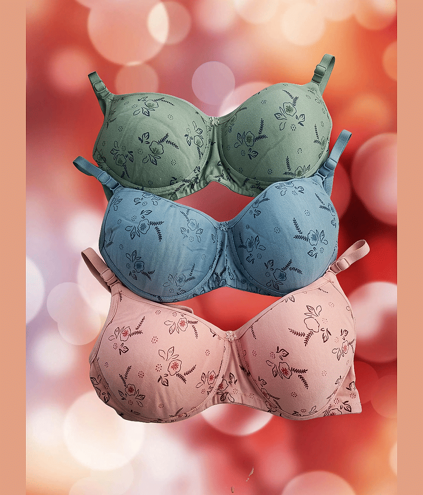 EASTERN CLUB Pack of 3 Cotton Blend Lightly Padded T-Shirt Bra For Women ( Multicolor 1 ) view 2