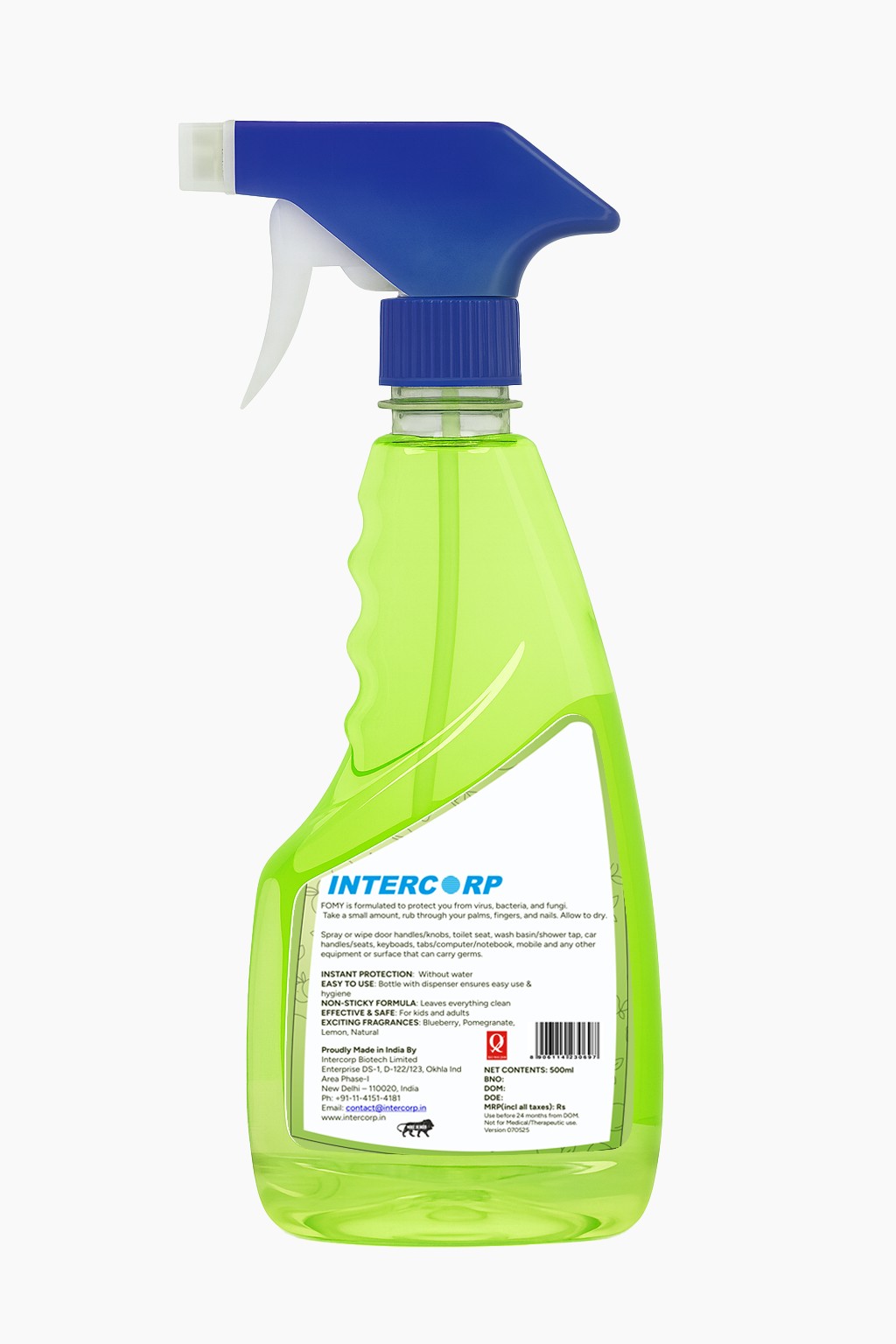 Intercorp Fomy 75% Isopropyl Alcohol-based Hand Rub Sanitizer and Disinfectant Spray - 500ml (Lemon) view 2