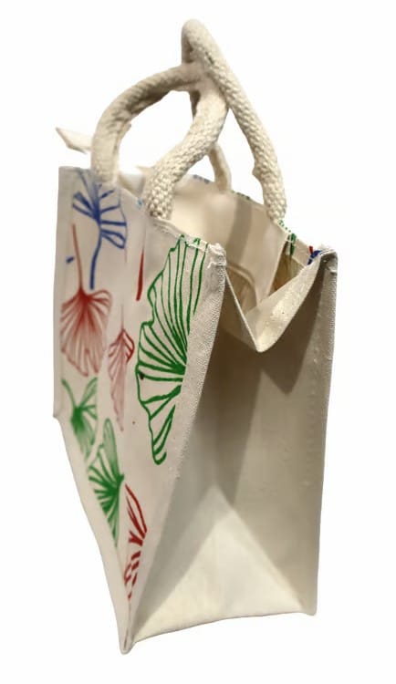 Eco-Friendly Multicolored Ginkgo Leaf Print Canvas Tote Bag with Zipper Closure view 2