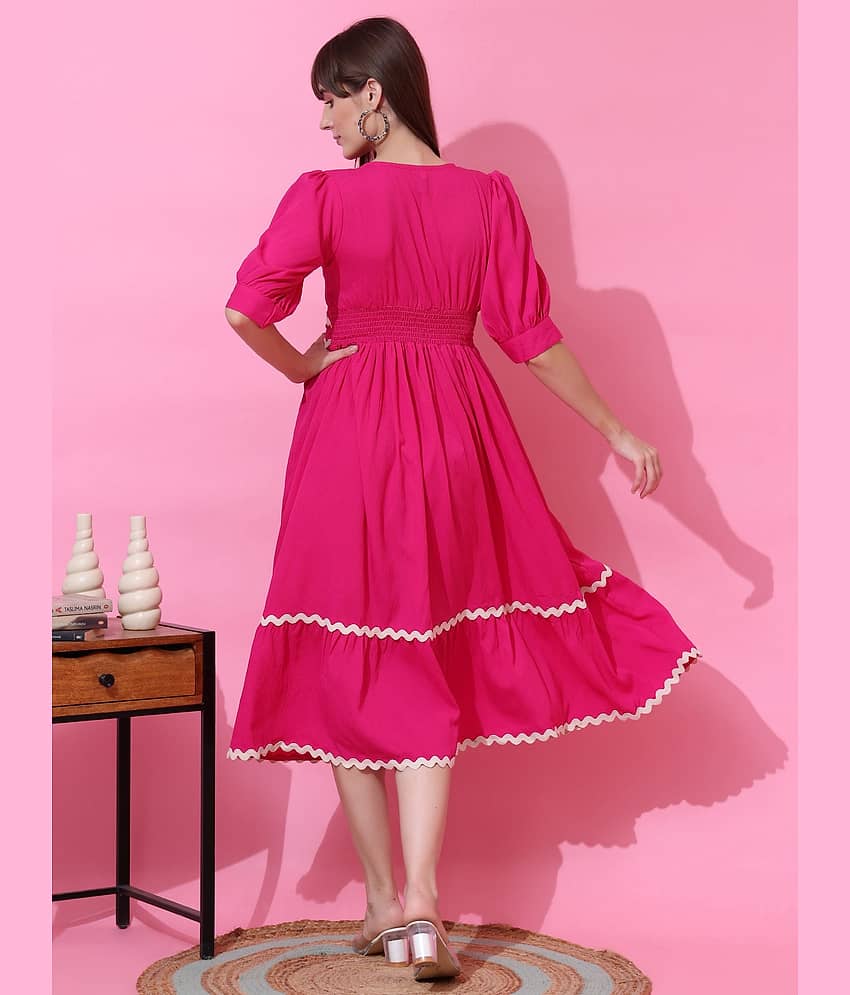 Sheetal associates Women Crepe Solid Fit & Flare Dress ( Pink ) view 2