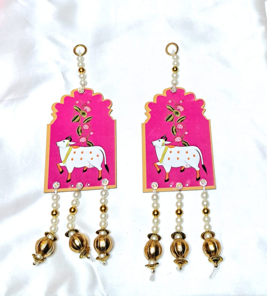 Pink MDF Cow Shaped Wall Hanging With Pearl Beads view 2