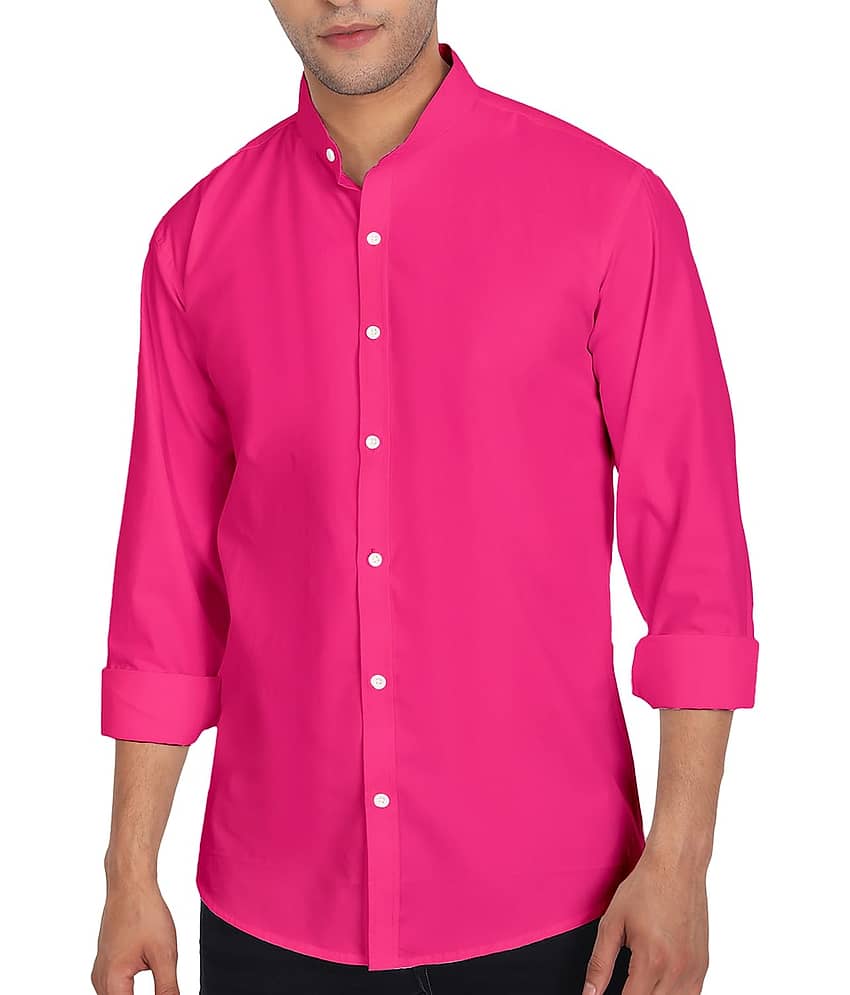 UNI VIBE Cotton Blend Slim Fit Solids Full Sleeves Men's Casual Shirt - Peach ( Pack of 1 ) view 2