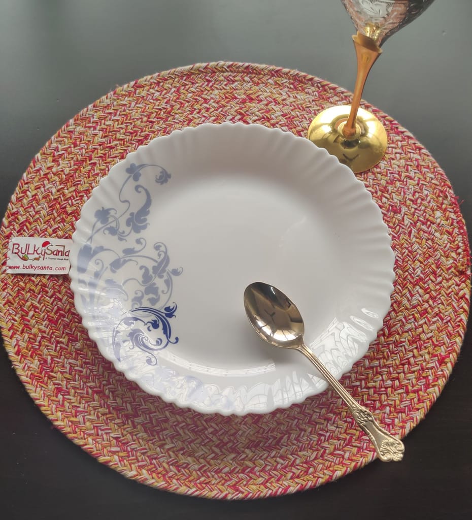 Round table mats cotton placemats (pack of 2) | Dining table mats 14", Heat Resistant, Reversible Use (Red - yellow) by Bulky Santa view 2