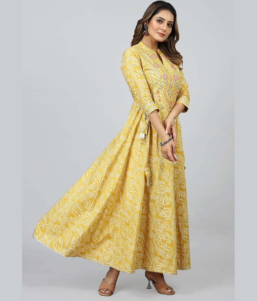 SARRAS Cotton Printed Anarkali Women's Kurti - Yellow ( Pack of 1 ) view 2