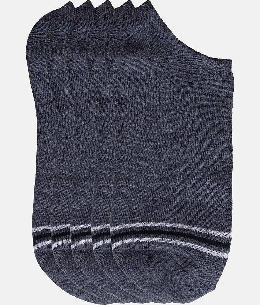 Kolor Fusion Cotton Blend Men's Striped Dark Grey Ankle Length Socks ( Pack of 5 )