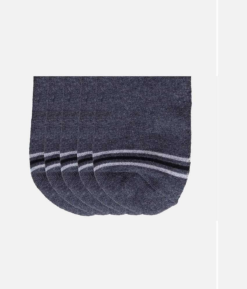 Kolor Fusion Cotton Blend Men's Striped Dark Grey Ankle Length Socks ( Pack of 5 ) view 2