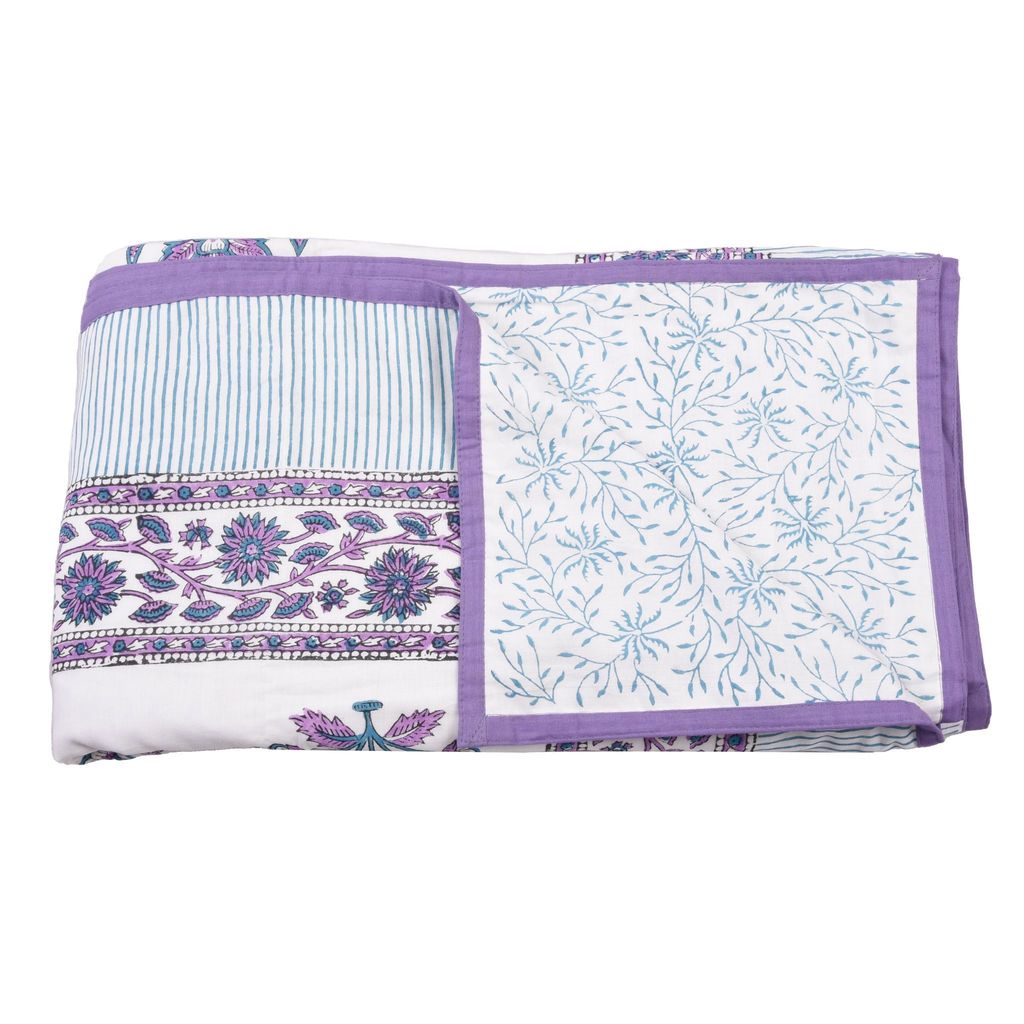 Cotton Blanket - Single Dohar ( 60 x 90 Inches) Blue Purple Plant view 2