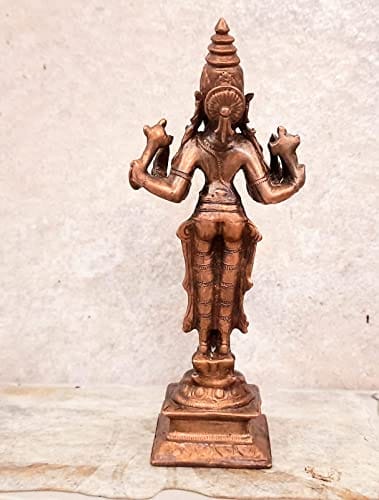Searchers Paradise - Copper Idols Vishnu Durgai ,5.7 inches, Copper Handmade 330 Grams, Patina Antique Finish, Pack of 1 Piece view 2