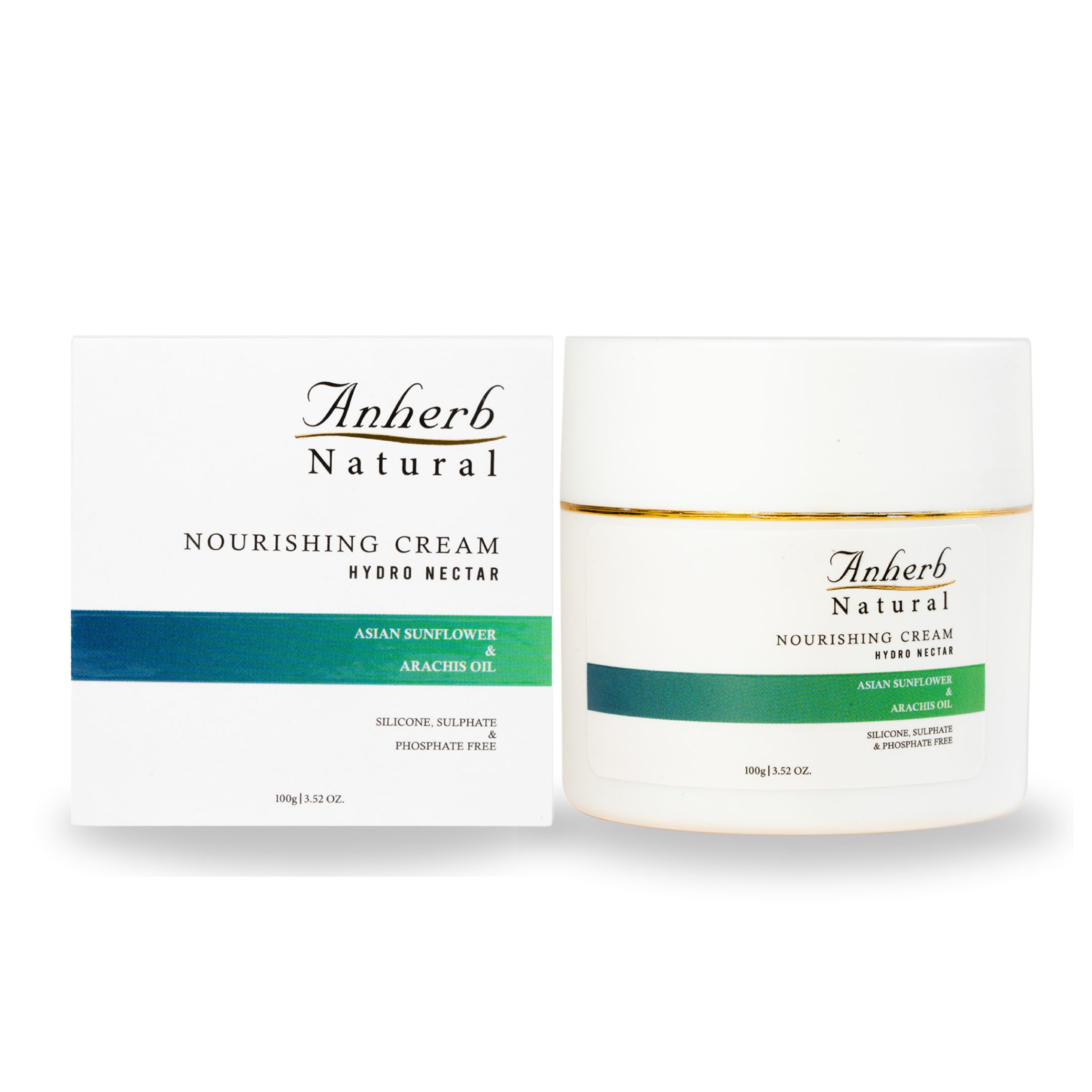 Anherb Natural Hydro Nectar Nourishing Cream, Intensive 24-Hour Hydration, Sunflower Oil, Arachis Oil, Milk, Honey & Shea Butter - 100g