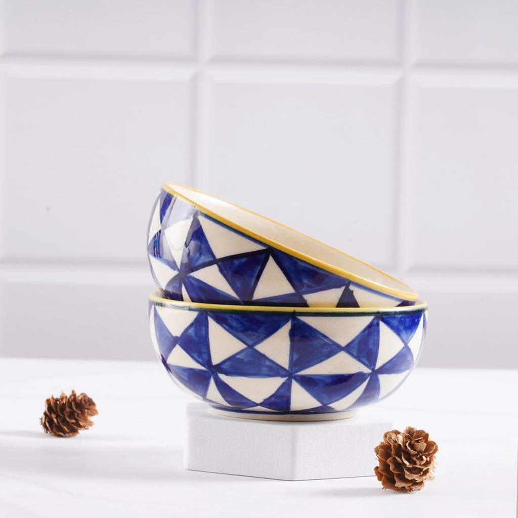 STOREPEDIA Handmade Blue Ceramic Bowls Set of 2 Microwave Safe Small Soup Serving Bowl for Kitchen, Dining Table,Restaurant Serving Pasta, Noodle, Maggi, Cereal 250 ml view 2