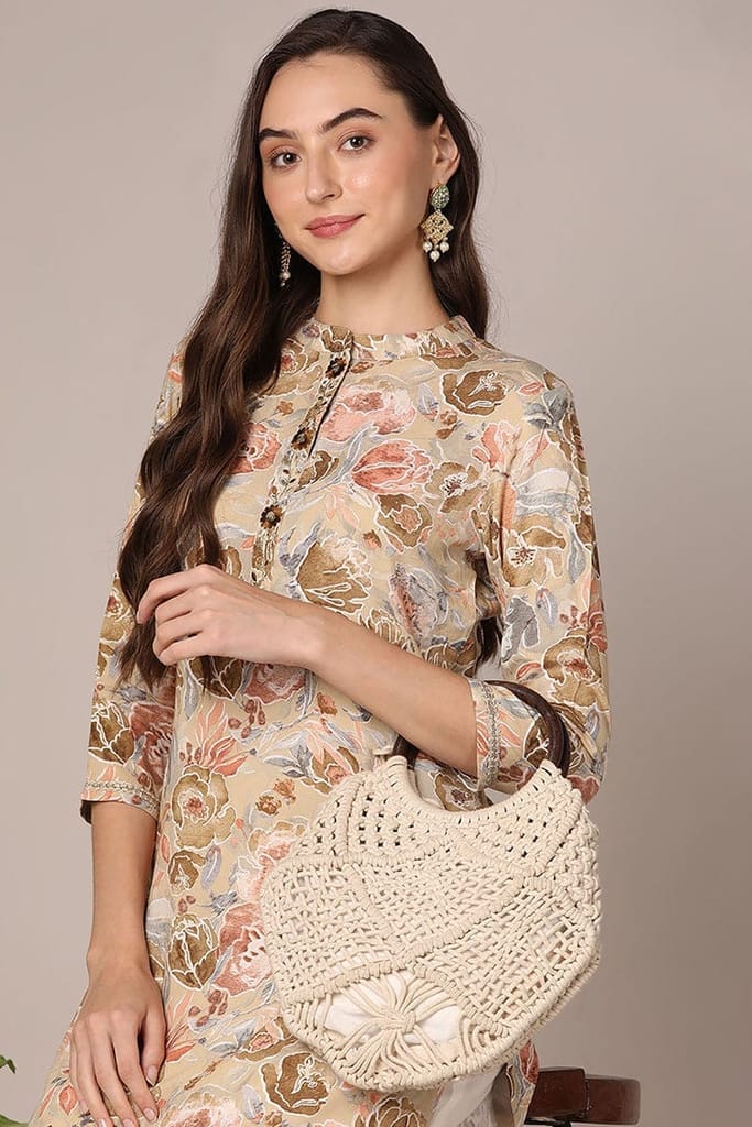 Plus Size Khaki Viscose Rayon Floral Printed Straight Kurta VCK9591 view 2