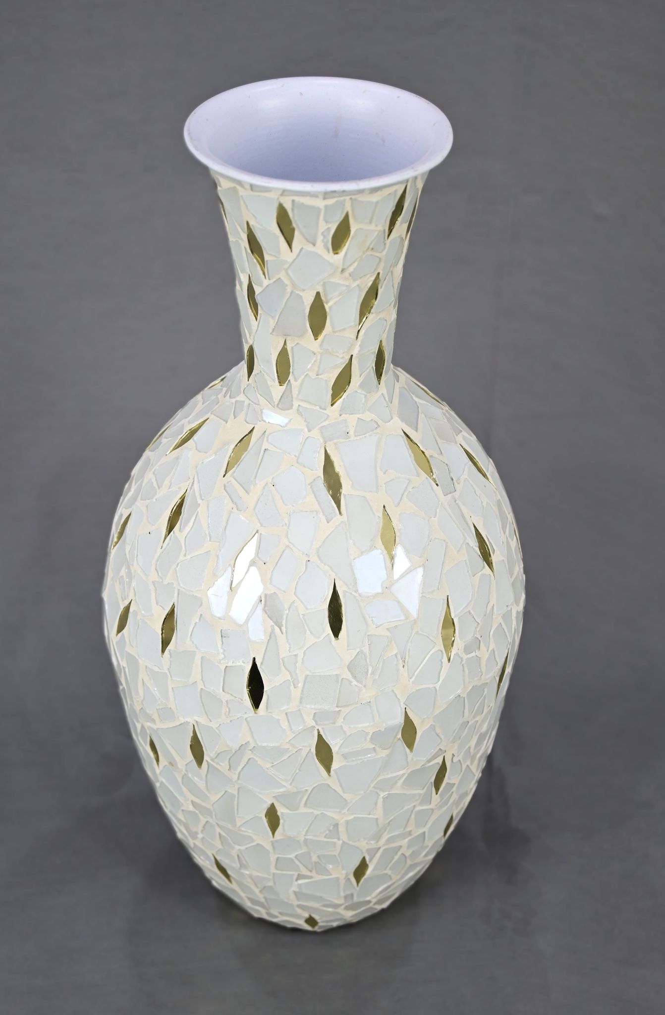 Hand Crafted White and Gold Mosaic Flower Vase view 2