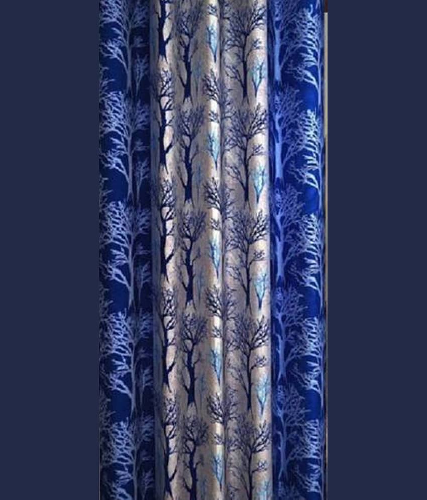 N2C Home Floral Semi-Transparent Eyelet Curtain 7 ft ( Pack of 2 ) - Blue view 2