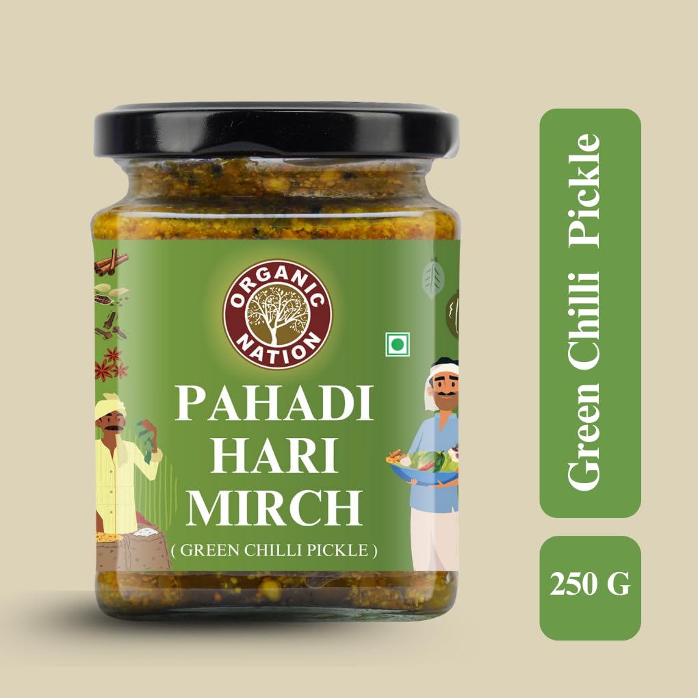 Organic Nation Green Chilli Pickle � Pahadi Hari Mirch |Homestyle Indian Pickle | Authentic Traditional Taste | No Preservatives | 250g view 2