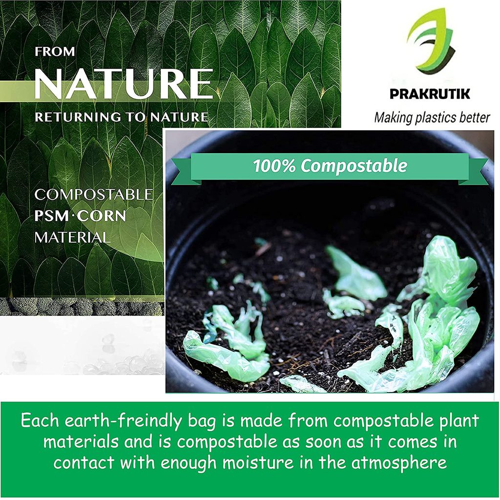 PRAKRUTIK Compostable Bag/Biodegradable/Eco Friendly Garbage Bag for kitchen, Office, Home (Trash Bag/ Dustbin Bag ) (Small (75 Bags), Green) view 2
