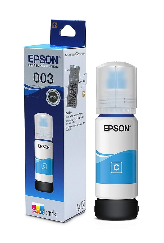 Epson 003 Cyan Ink Bottle 65 ml for EcoTank L1100 series / L1200 series / L3100 series / L3200 series / L5100 series / 5200 series printer view 2