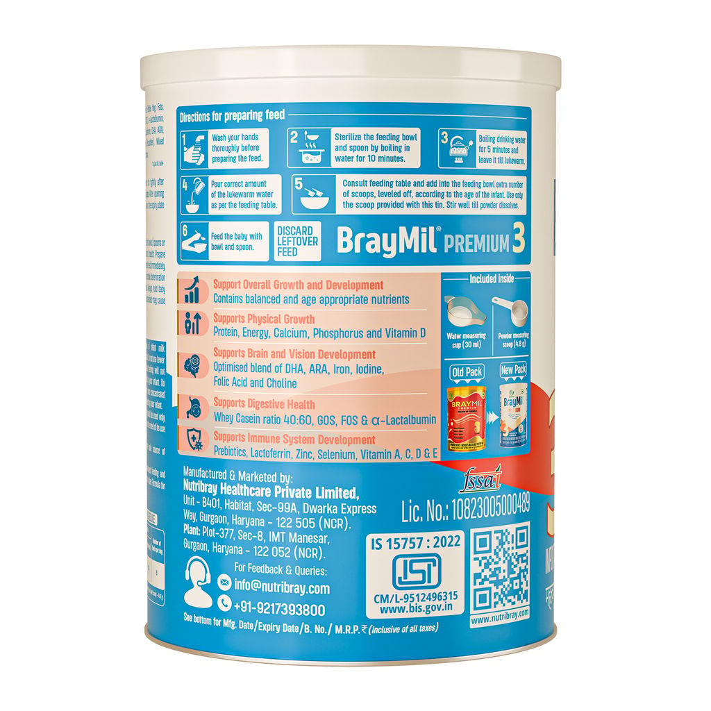 Braymil Premium 3 Follow up Formula |65% Whey Protein|GOS & FOS, DHA & ARA| Lactoferrin & α - Lactalbumin | for 12 to 24 Months baby | Tin pack 400 gm view 2
