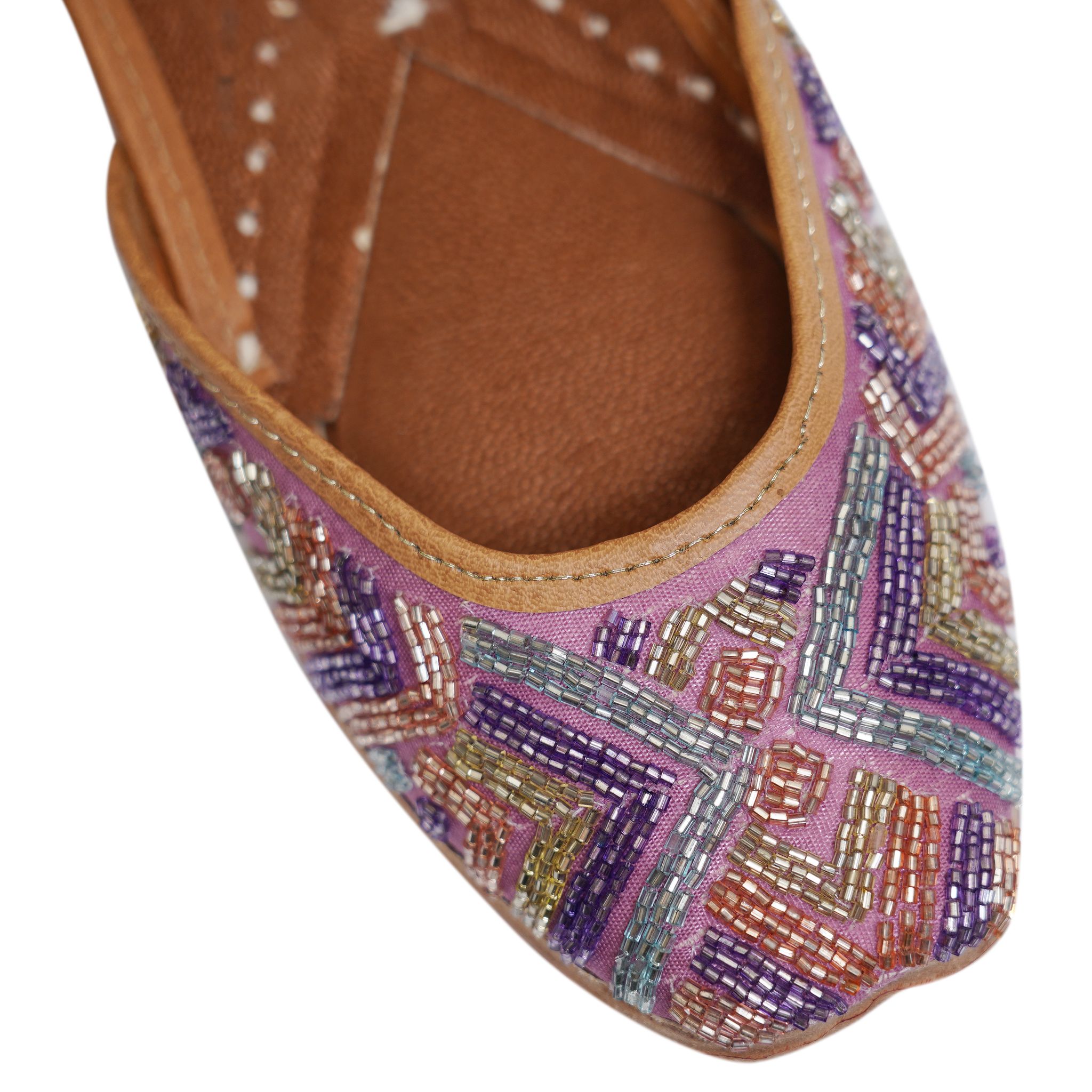 RSK ETHNIC WEAR, Lilac Color Embroidered Handmade Jutti for Women with Soft Leather and Double Cushion view 2