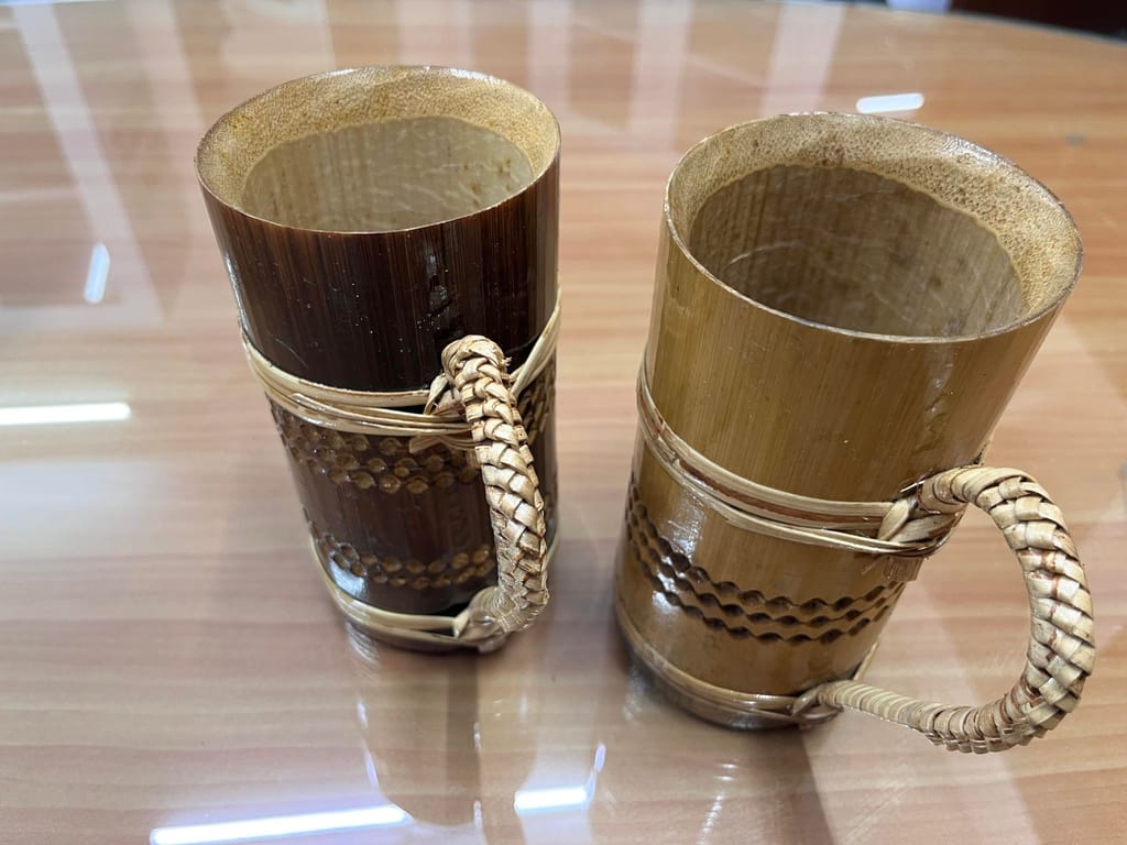 Handcrafted Bamboo Beer Mugs with Woven Handles, Natural Wood Finish, Set of 2 view 2