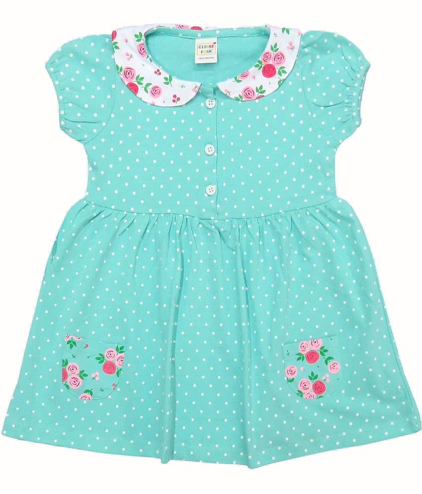 Clothe Funn Cotton Frock For Baby Girls ( Pack of 1 , Light Green ) view 2