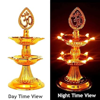 2 layer electric 14 LED Plastic Diya. Deepak for Home Pooja Temple & Diwali decoration . Height 7 Inches . view 2
