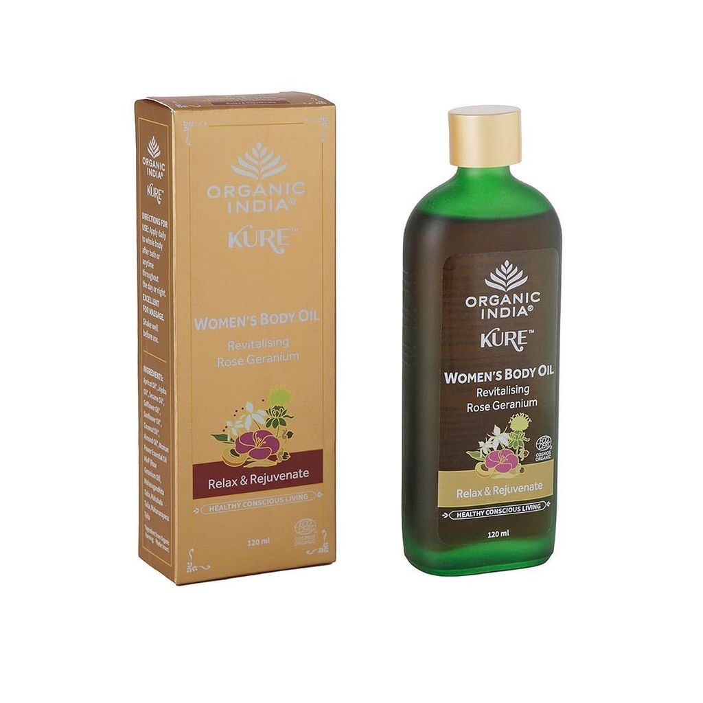 Organic India Women's Body Oil Revitalising Rose Geranium, 120 ml view 2