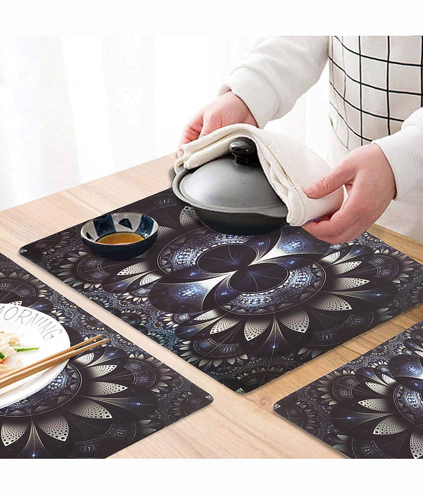 PVC Graphic Rectangle Table Mats (45 cm x 30 cm) Pack of 6 - Black view 2