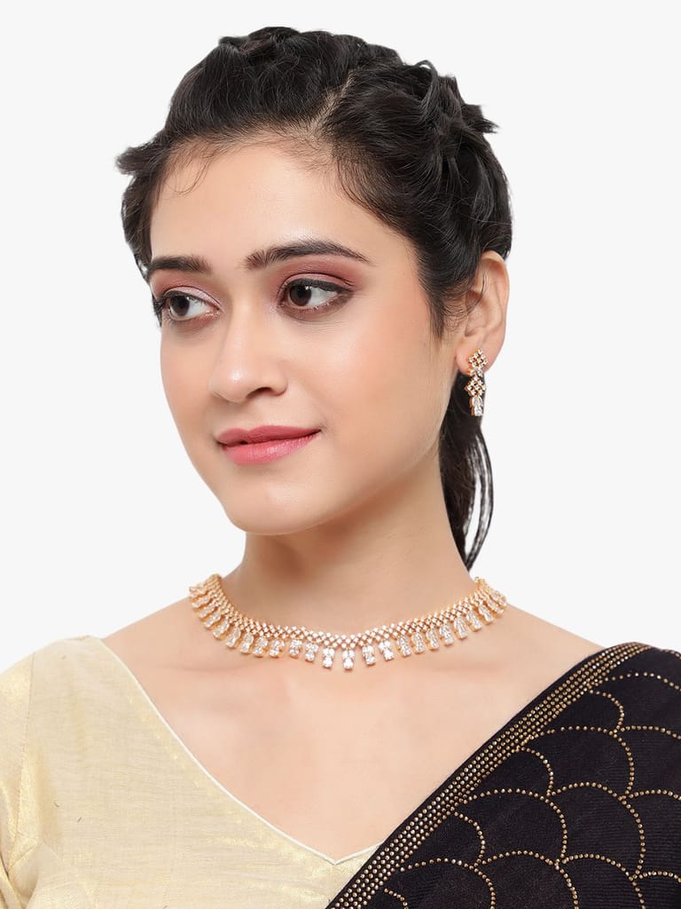 Cardinal Rose Gold Plated American Diamond Necklace Set view 2