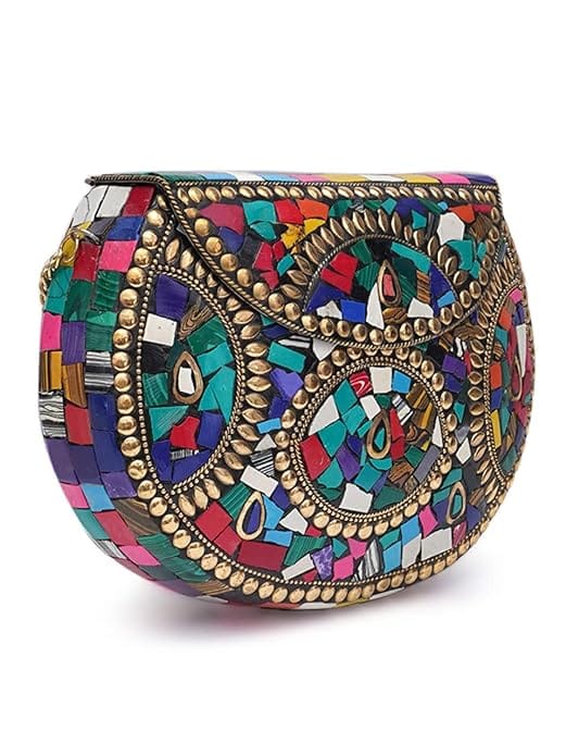 Shakuntala Vintage Brass Metal Bridal Clutch Sling Bag for Women Multicolor view 2