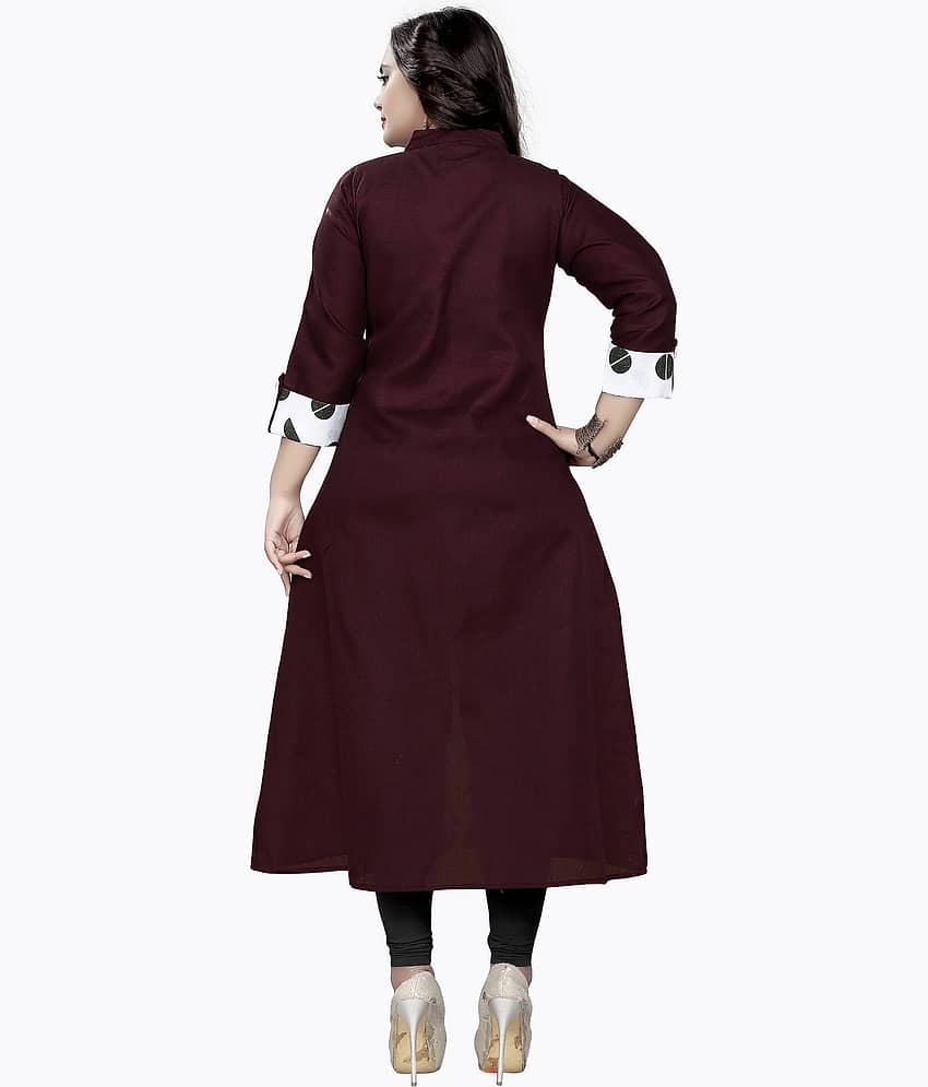 Hetsa Women Cotton Printed Anarkali Kurti ( Maroon ) view 2