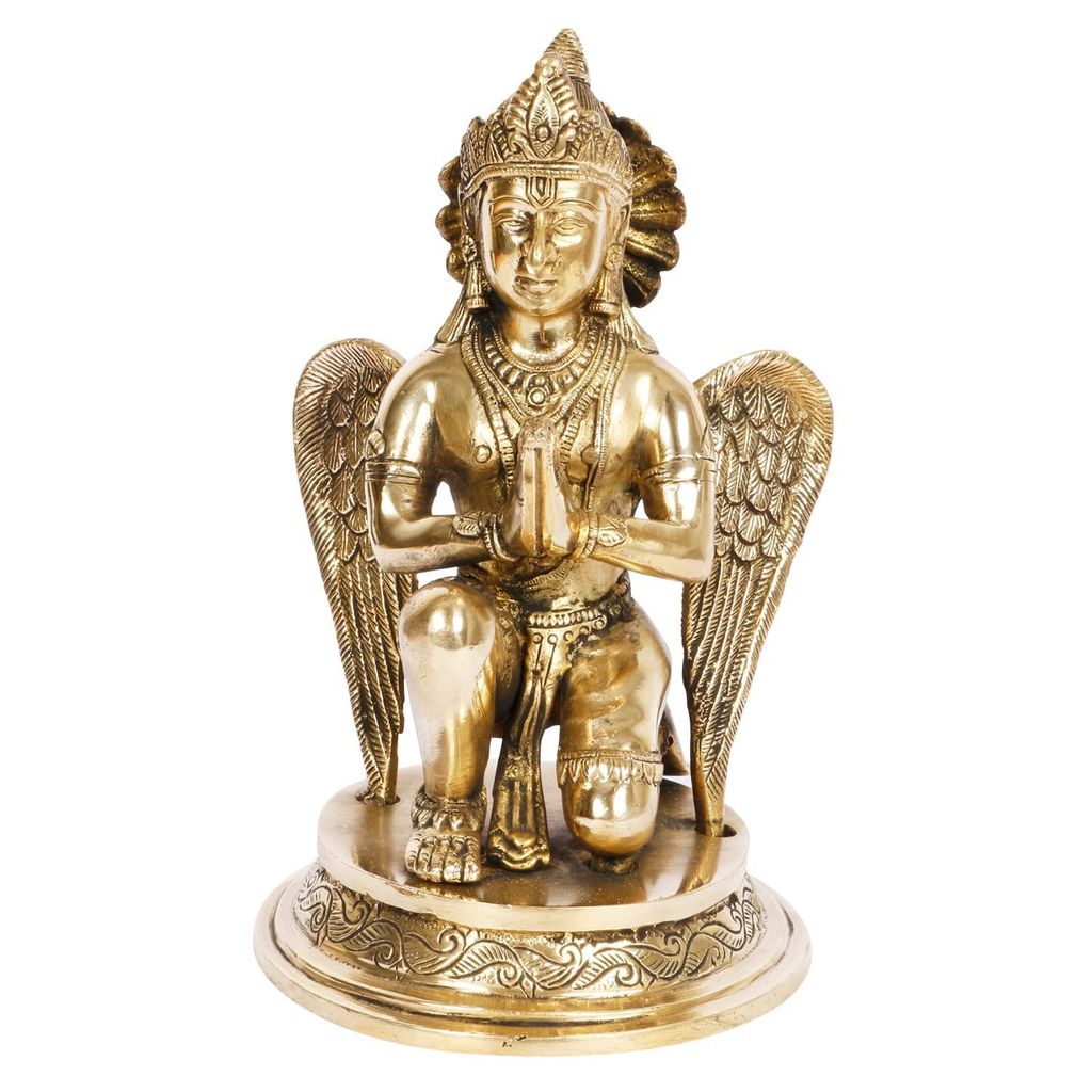 ARTVARKO Brass Metal Garuda Idol Statue Vishnu's Vehicle Vahana Eagle for Home Decor Vaastu Feng Shui Vastu Lucky Charm Gift Gold Color Height 9 Inch view 2