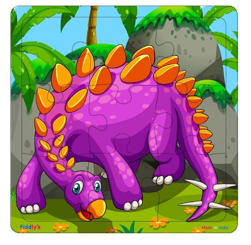 Fiddlys Kid's Wooden Jigsaw Puzzle Games for Children & Kids Paperless Puzzle - 9 Pieces (Pack of 4 Dinos) Age 3+ view 2