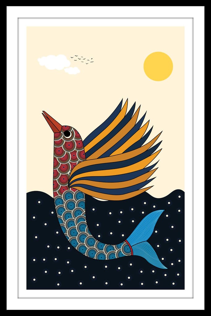 COLOURFUL MERMAID WALLART 16in X 24in WITH BLACK FRAME view 2