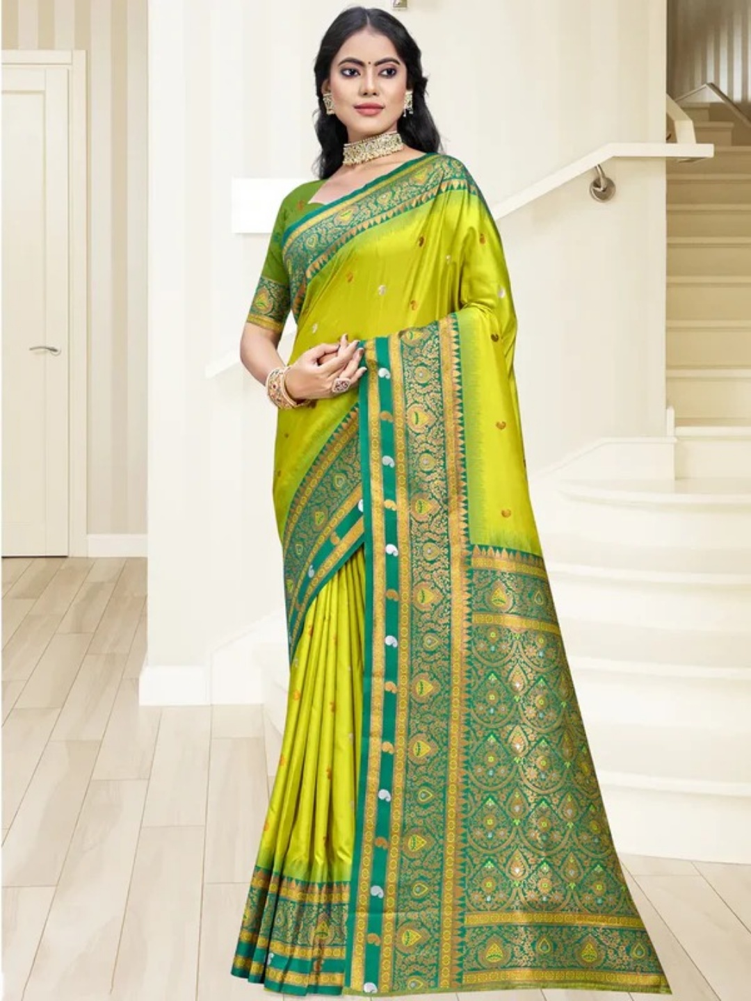 Sea Green Silk Saree view 2