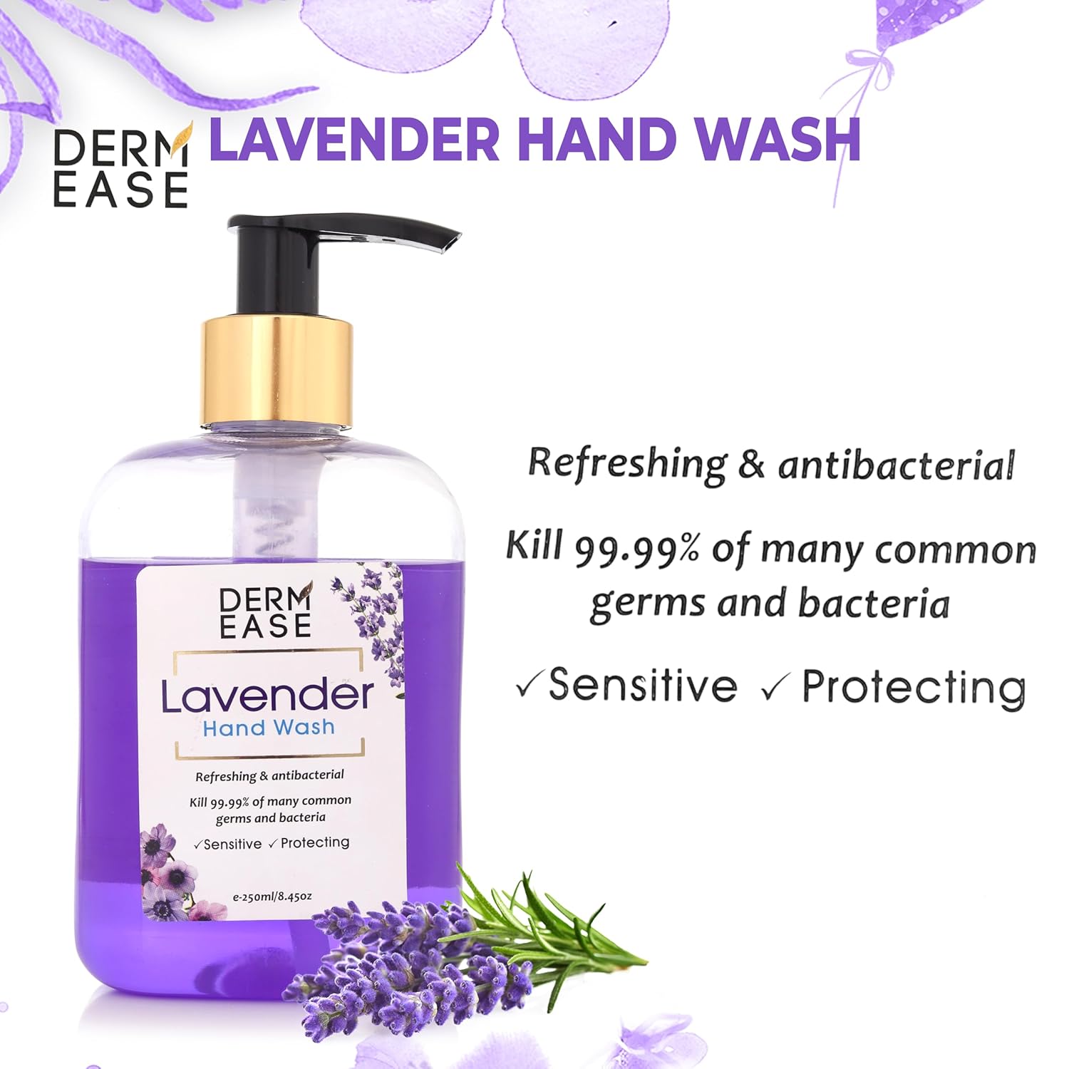 Dermease Pure Hand Wash for Gentle Clean & Hydration Lavender view 2