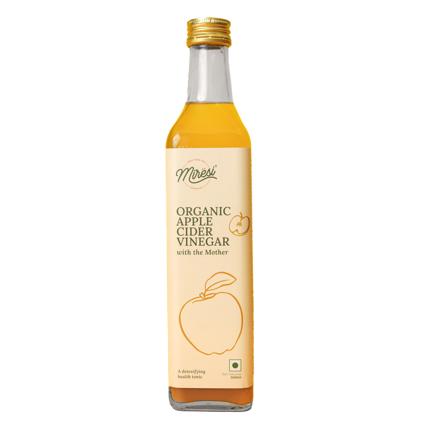 Miresi Natural & Organic Apple Cider Vinegar - With 2x Mother & Made with Himalayan Apples - Unfiltered & Unrefined - Supports Weight Loss, Promotes Skin Hydration, 500 ml Glass Bottle