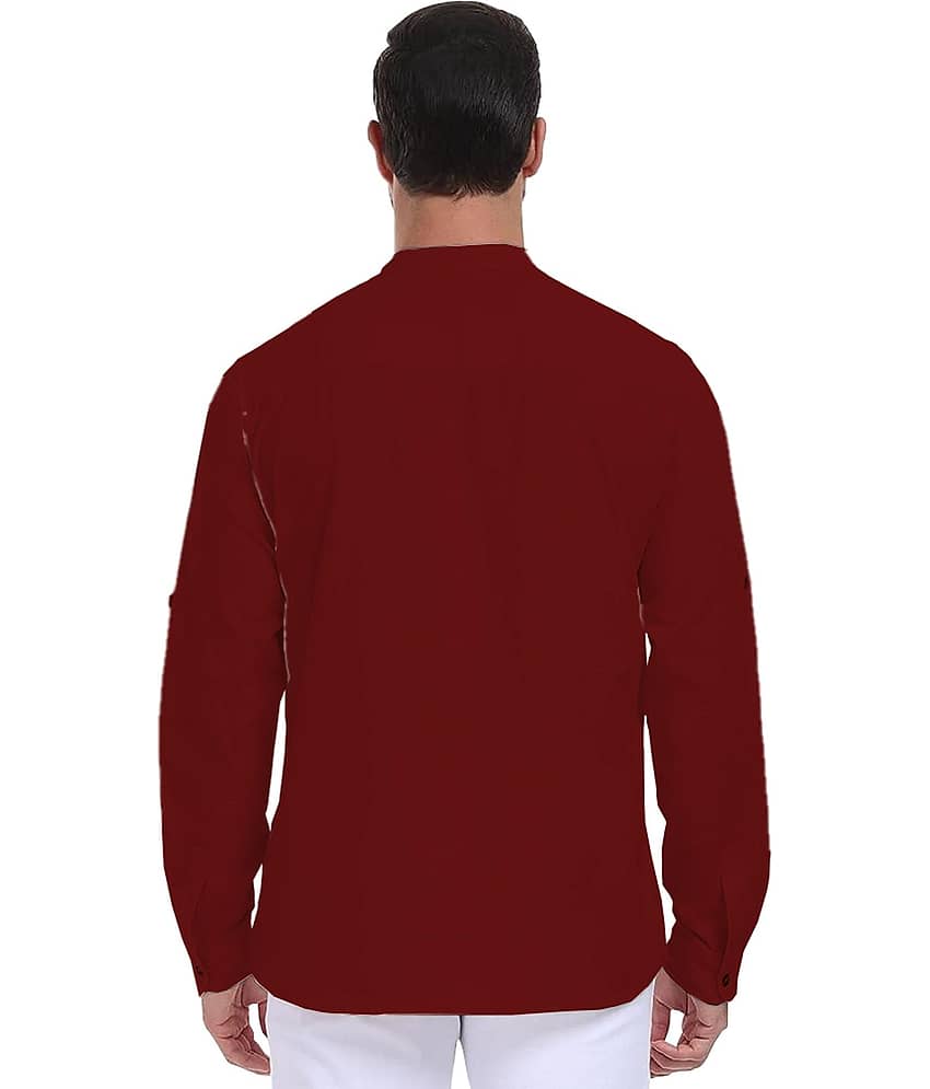 UNI VIBE Maroon Cotton Men's Shirt Style Kurta ( Pack of 1 ) view 2
