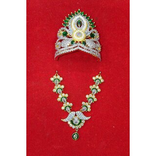 AD Jewellery Set for 12 inch Deities, Radha Krishna Crowns, Necklaces view 2