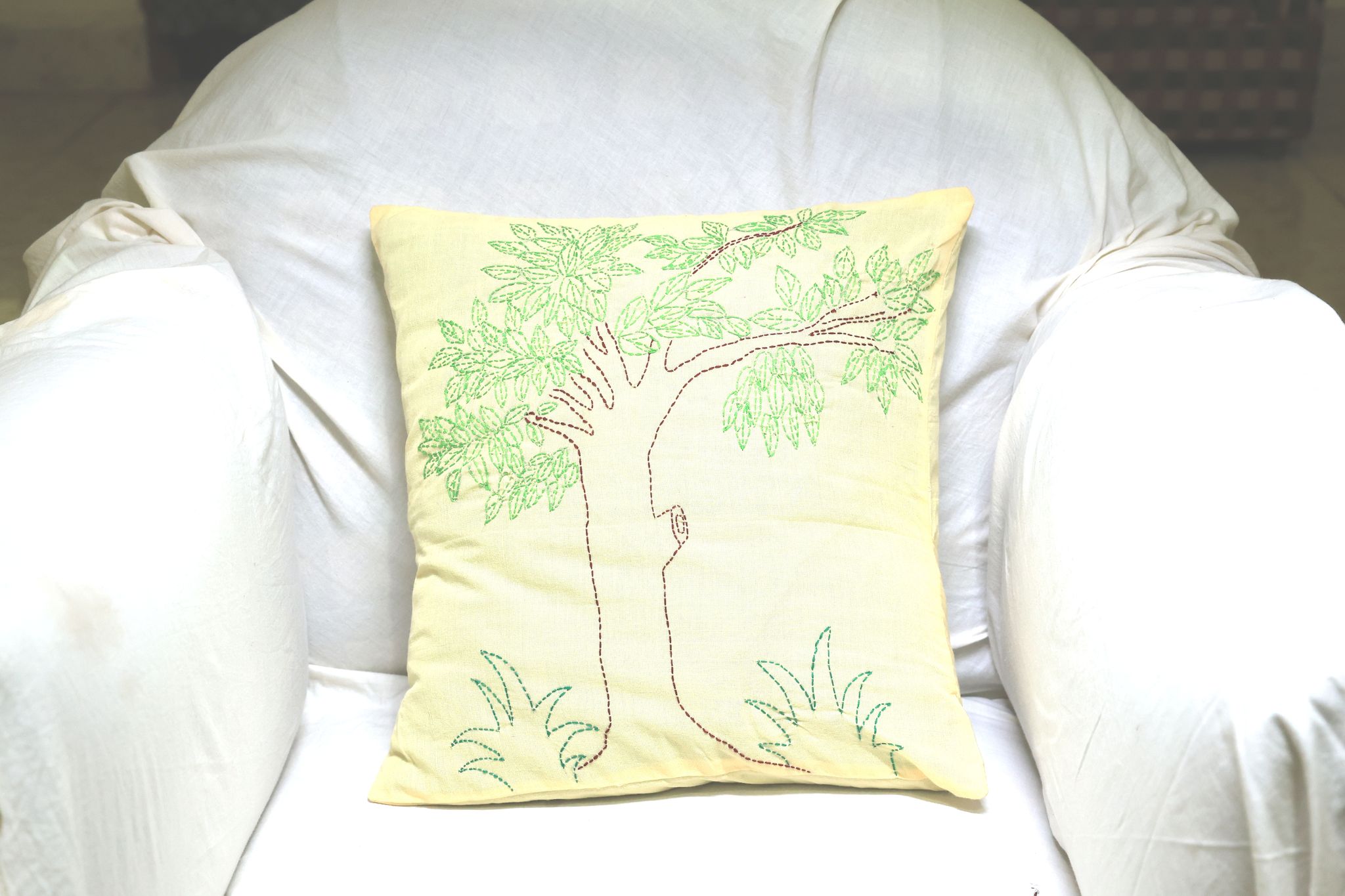 Hand Embroidered Tree of Life Cotton Cushion Cover view 2