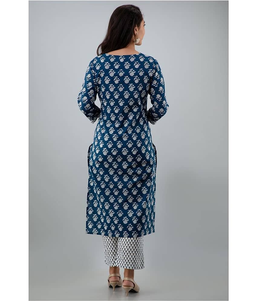 Jaipuri Collection - Navy Cotton Women's Straight Kurti ( Pack of 1 ) view 2