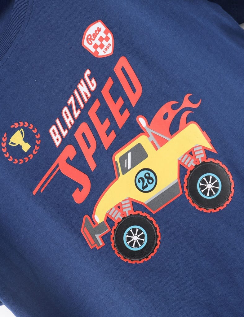 Boys T shirt Cotton Estate Blue Blazing Speed Monster Truck view 2