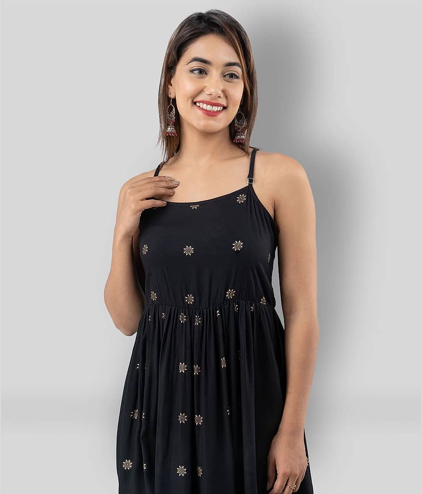 FABRR Women Rayon Printed Fit & Flare Dress ( Black ) view 2