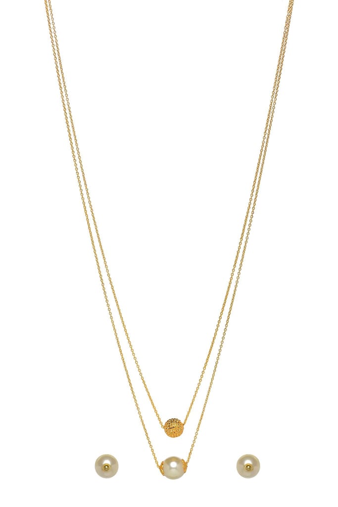 Aarohi13 double pearl necklace with earring set for women