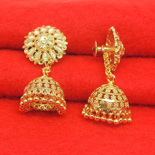 Traditional 1gm gold and micron plated jhumkis view 2