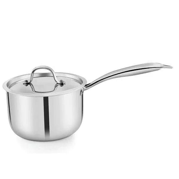 VEC Triply Stainless Steel Saucepan with Lid DIA 18 cm Triply Kitchen Cookware Gas Electri and Induction Stove Friendly (Size 16cm, Capacity 1 L,Thickness 2.5mm)