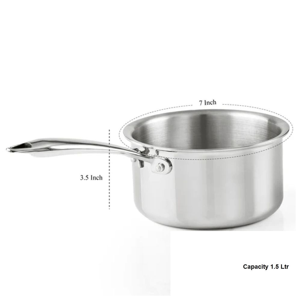 VEC Triply Stainless Steel Saucepan with Lid DIA 18 cm Triply Kitchen Cookware Gas Electri and Induction Stove Friendly (Size 16cm, Capacity 1 L,Thickness 2.5mm) view 2
